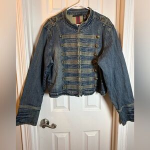 Venezia Blue Jean Military Inspired Cropped  Jacket Sergeant Pepper  Size 18/20